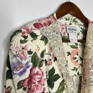 Atina by Karon Crosby 90s Floral Midi Dress 18 Lace Trim Cottagecore Teacher USA